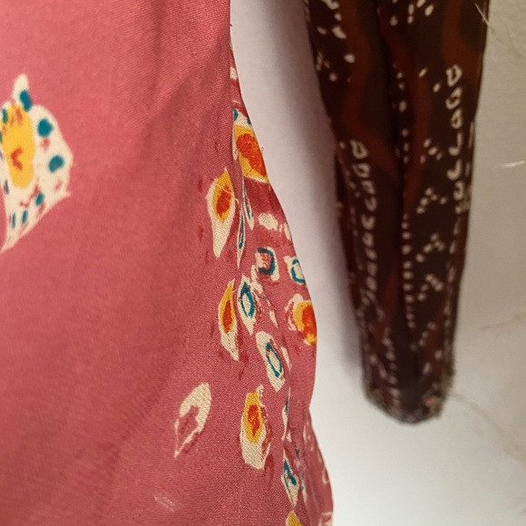 batik boho chiffon silk beaded top bohemian v neck blouse - Picture 14 of 16